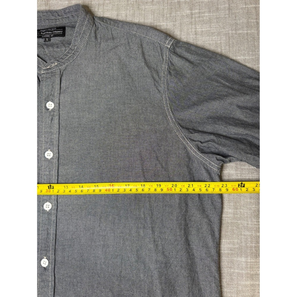 The J Peterman Company Mens L Gray Cotton Chambray Band Collar Long Sleeve Shirt - Picture 6 of 7